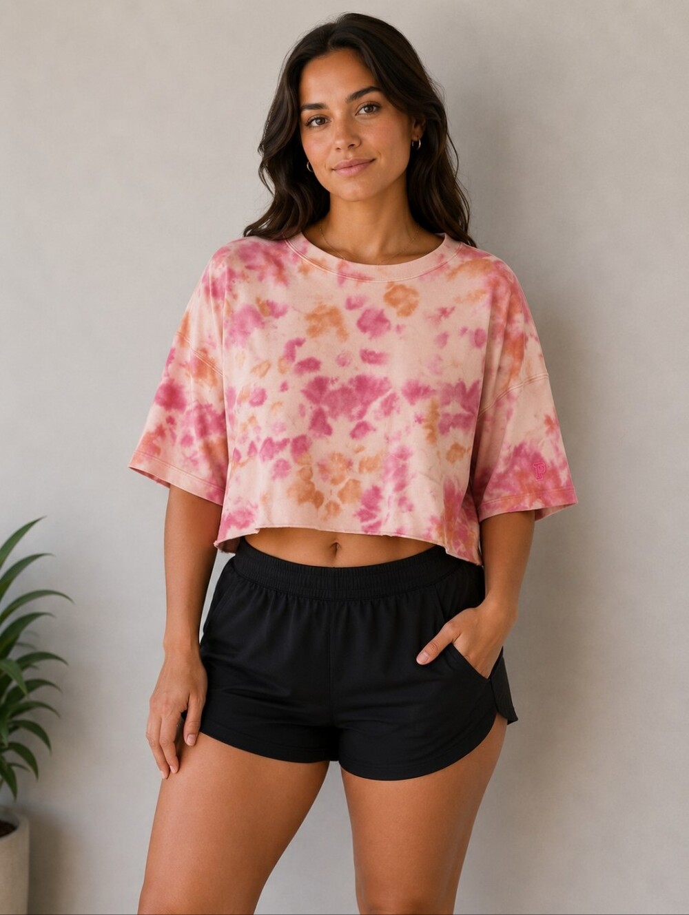 PINK Victoria's Secret Pink and Peach Tie-Dye Cropped Top